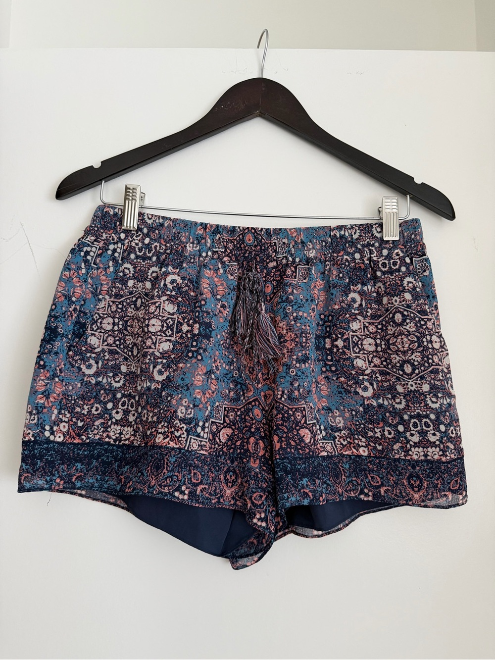 Joie Navy Multi Floral Tassel Drawstring Athletic Shorts Sz Sm